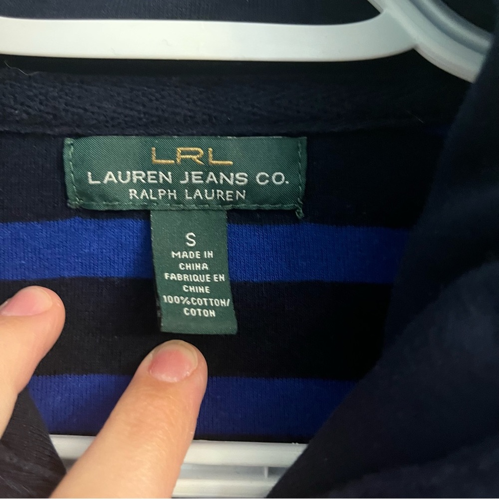 Ralph Lauren Womens Pullover Sz small Blue and Black Striped Longsleeve - Picture 5 of 5